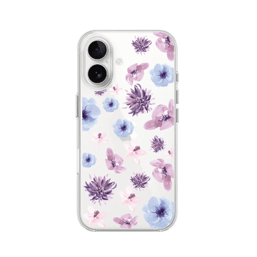 shumee Prozoren silikonski ovitek Flexi za iPhone 16 Plus, modre in vijolične rože