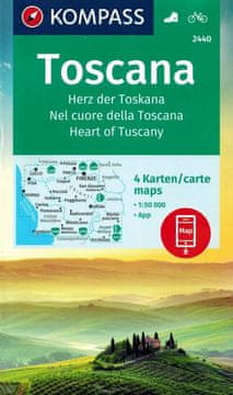 shumee Toskana. Komplet štirih turističnih zemljevidov 2440. Izdaja 2023. Kompass