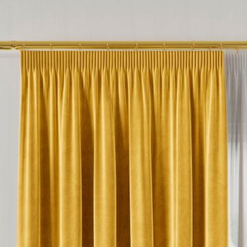 VELVI zavesa z nabiralnim trakom, žamet, rumena, gladka, 140x230 cm