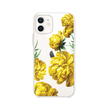 shumee Ovitek za iPhone 12 Mini, prozoren, fleksibilen silikonski, rumeni peonies