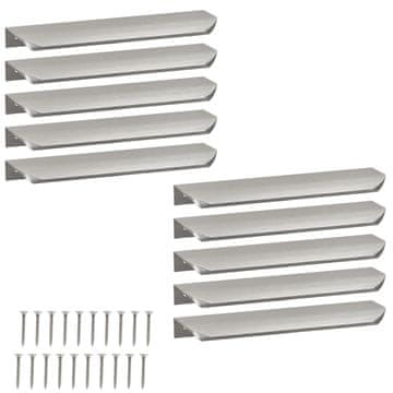 shumee Moderni aluminijasti ročaji za pohištvo s srebrnim robom 180 mm, 10 kosov