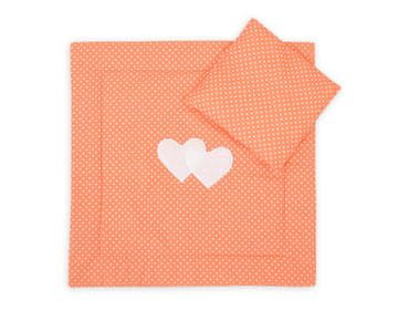 Bobono Posteljnina za voziček s polnilom, odeja in vzglavnik - Peach grah hearts