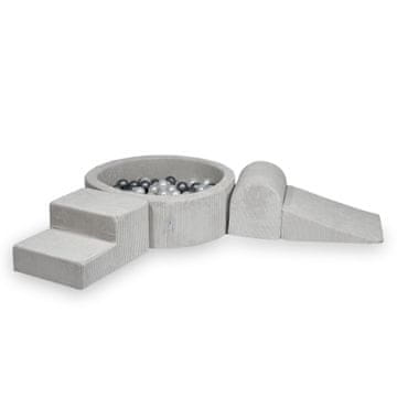 shumee Penasto igrišče z bazenom 90x30 Corduroy Gray 200 žogic: biserna, srebrna