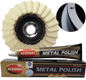 shumee Komplet za platišča: filcni polirni disk 125 mm, lamelni + Autosol pasta