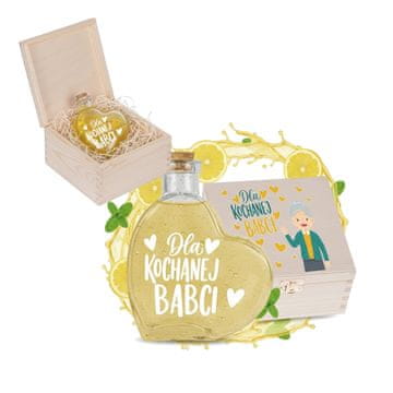 shumee Darilo za babičin dan - lesena škatla + steklenička v obliki srca 250 ml