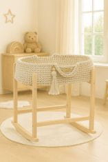 MY SWEET BABY Nosilec za punčke Moses Basket boho bombaž z leseno zibelko - svetlo bež