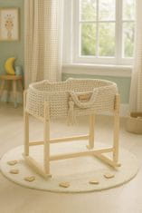 MY SWEET BABY Nosilec za punčke Moses Basket boho bombaž z leseno zibelko - svetlo bež