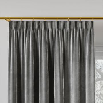VELVI zavesa z nabiralnim trakom, žamet, siva, gladka, 140x260 cm
