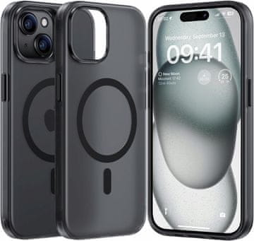 shumee Mat magnetni ovitek za MagSafe za iPhone 15 + steklena podloga JF02_ČRNA