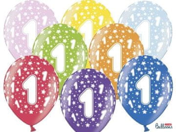 PartyDeco Lateks baloni z vzorcem '1' za prvi rojstni dan, Metallic Mix, 6 kosov.