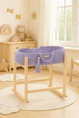MY SWEET BABY Nosilec za punčke Moses Basket boho bombaž z leseno zibelko - vijoličen