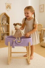 MY SWEET BABY Nosilec za punčke Moses Basket boho bombaž z leseno zibelko - vijoličen