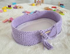 MY SWEET BABY Nosilec za punčke Moses Basket boho bombaž z leseno zibelko - vijoličen