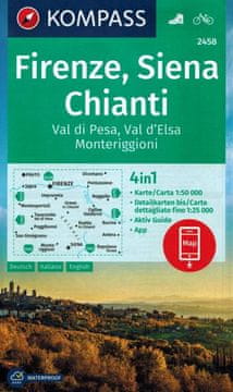 shumee Firence, Siena, Chianti. Vodoodporni turistični zemljevid 2458. Kompass