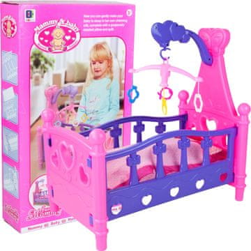 TOP GIFT Postelja za punčke TG64204 z vrtiljakom, odejo in blazino, velika roza