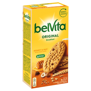 Mondelez belVita piškoti za zajtrk z medom, oreščki in čokoladnimi koščki 300 g