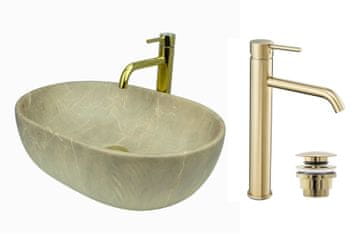 shumee GTM Design Aufsatzwaschbecken 48 cm Matt Set mit Waschtischbatterie und Stopfen - Aufsatzwaschbecken Oval für Badezimmer - Modern Waschbecken ohne Hahnloch - Waschbecken mit Armature