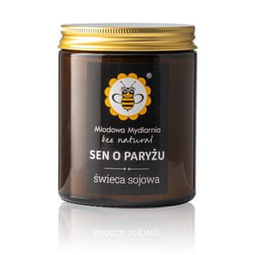 Miodowa Mydlarnia Sojina sveča Miodowa Mydlarnia - Sanje o Parizu - naravna sojina sveča - sproščujoča aroma - za dom in dekoracijo - 180 ml