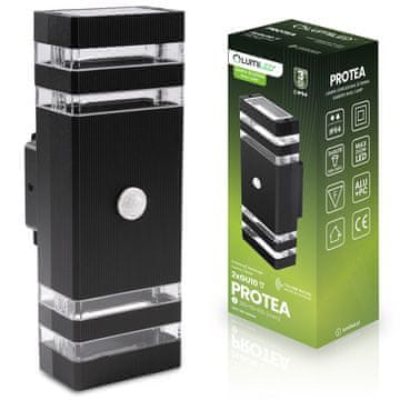 LUMILED Vrtna svetilka, stenska svetilka, fasadna, zgornja, spodnja, 2xGU10, črna, senzor gibanja in mraka, IP54, Protea
