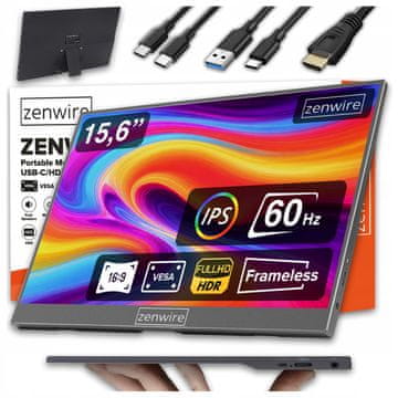 ZENWIRE Prenosni monitor Zenwire AMG15 z USB-C in ločljivostjo Full HD 1920 x 1080, IPS HDR in HDMI, za 15,6-palčni prenosnik