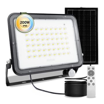 LUMILED Solarna LED halogenska vrtna svetilka 200W 4000K IP65 PIR senzor gibanja + daljinski upravljalnik FULGOR