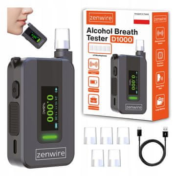 ZENWIRE Elektrokemični policijski alkotester z umetno inteligenco, profesionalni, brez ustnika, 6 ustnikov, Zenwire D1000