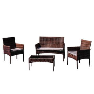 shumee Vrtni komplet pohištva za 4 osebe z blazinami ferani fiji ZH-105-BR S2 100x57 + 2F + STO 71x40x39 rjava/siva N