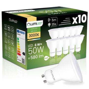LUMILED 10x LED žarnica GU10 reflektor PAR16 6W = 50W 580LM 3000K toplo 120° z senzorjem gibanja in mraka