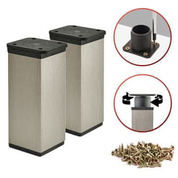 shumee 2 x Osnovne noge za pohištvo | Presek 40x40 mm | V - 120 mm | Barva: Nerjaveče jeklo + Vijaki priloženi