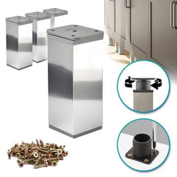 shumee 4 x Osnovne noge za pohištvo | Presek 40x40 mm | V - 80 mm | Barva: Elektropolirano + Vijaki priloženi
