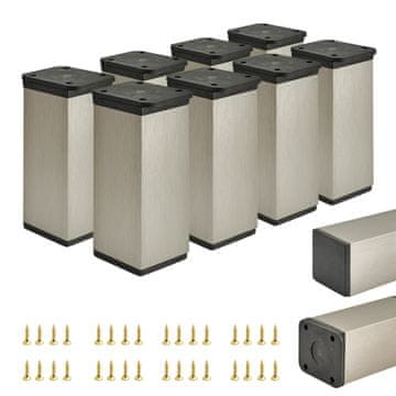 shumee 8 x Osnovne noge za pohištvo | Presek 40x40 mm | V - 100 mm | Barva: Nerjaveče jeklo + Vijaki priloženi