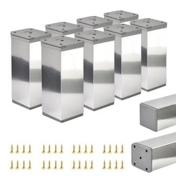 shumee 8 x Osnovne noge za pohištvo | Presek 40x40 mm | V - 100 mm | Barva: Elektropolirano + Vijaki priloženi