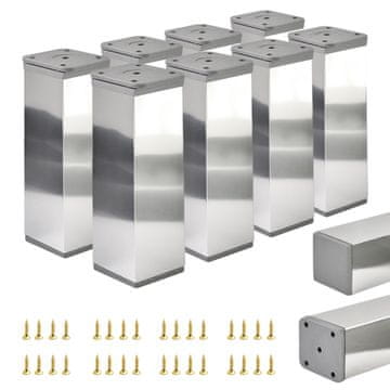 shumee 8 x Osnovne noge za pohištvo | Presek 40x40 mm | V - 120 mm | Barva: Elektropolirano + Vijaki priloženi