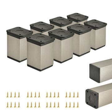 shumee 8 x Osnovne noge za pohištvo | Presek 40x40 mm | V - 60 mm | Barva: Nerjaveče jeklo + Vijaki priloženi