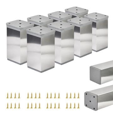 shumee 8 x Osnovne noge za pohištvo | Presek 40x40 mm | V - 80 mm | Barva: Elektropolirano + Vijaki priloženi
