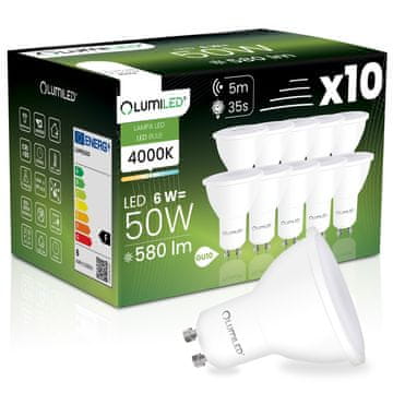 LUMILED 10x LED žarnica GU10 reflektor PAR16 6W = 50W 580LM 4000K nevtralna 120° z senzorjem gibanja in somraka