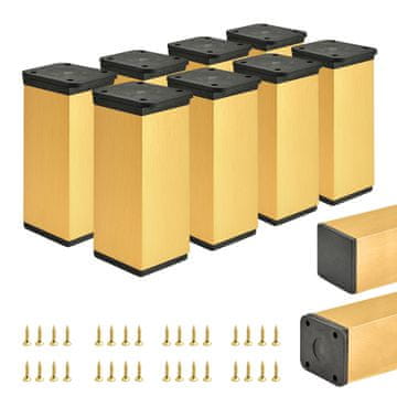 shumee 8 x Osnovne noge za pohištvo | Presek 40x40 mm | V - 100 mm | Barva: Brušeno zlato + Vijaki priloženi