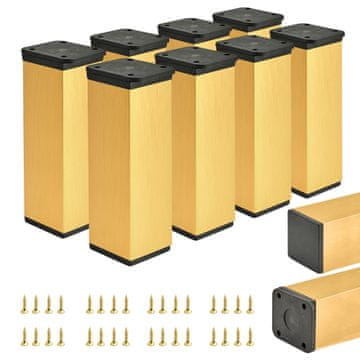 shumee 8 x Osnovne noge za pohištvo | Presek 40x40 mm | V - 120 mm | Barva: brušeno zlato + Vijaki priloženi
