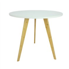shumee Okrogla klubska mizica z belo površino, lesene noge, bambus, moderna skandinavska | 56x56 cm | begryf