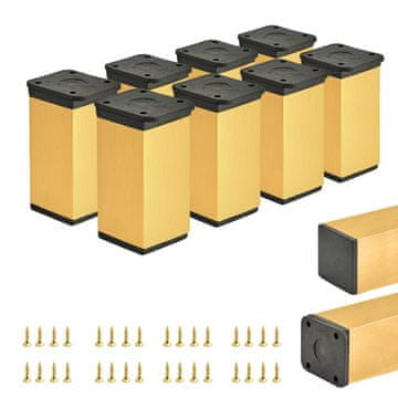 shumee 8 x Osnovne noge za pohištvo | Presek 40x40 mm | V - 80 mm | Barva: Brušeno zlato + Vijaki priloženi