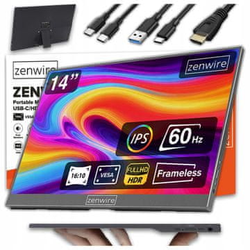 ZENWIRE Prenosni monitor za prenosni računalnik USB-C IPS Full HD 1920x1200 HDR HDMI 14-palčni Zenwire AMG14