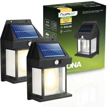 LUMILED 2x Solarna stenska svetilka LED fasadna svetilka 3000K IP44 senzor gibanja in somraka DONA