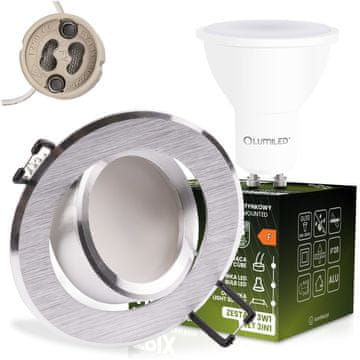 LUMILED Vgradna halogenska svetilka okrogla, premična, TRIX 3v1, GU10 6W 3000K, brušena srebrna,
