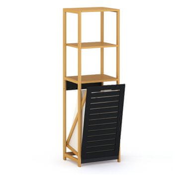 shumee Bambusova kopalniška polica z nagibno košaro za perilo, črna, 3 ozke police, 130x36x33 cm, begryf