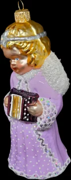 shumee Ročno poslikana steklena kroglica, ki prikazuje angela v roza obleki, ki igra na zlato harmoniko.