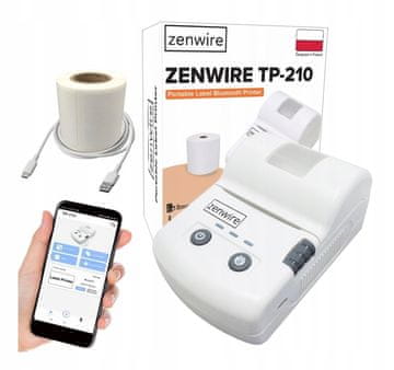 ZENWIRE Prenosni termični tiskalnik nalepk Zenwire TP-210 z Bluetooth USB-C in vgrajeno baterijo 1500 mAh