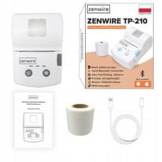 ZENWIRE Prenosni termični tiskalnik nalepk Zenwire TP-210 z Bluetooth USB-C in vgrajeno baterijo 1500 mAh