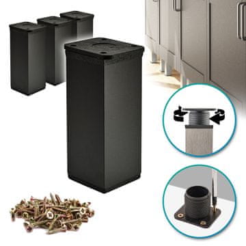 shumee 4 x Osnovne noge za pohištvo | Presek 40x40 mm | V - 100 mm | Barva: Mat črna + Vijaki priloženi