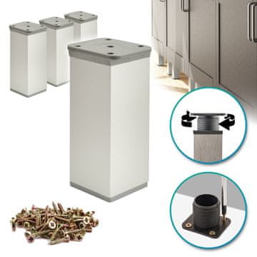 shumee 4 x Osnovne noge za pohištvo | Presek 40x40 mm | V - 150 mm | Barva: Aluminij + vijaki priloženi