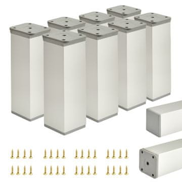 shumee 8 x Osnovne noge za pohištvo | Presek 40x40 mm | V - 120 mm | Barva: Aluminij + vijaki priloženi